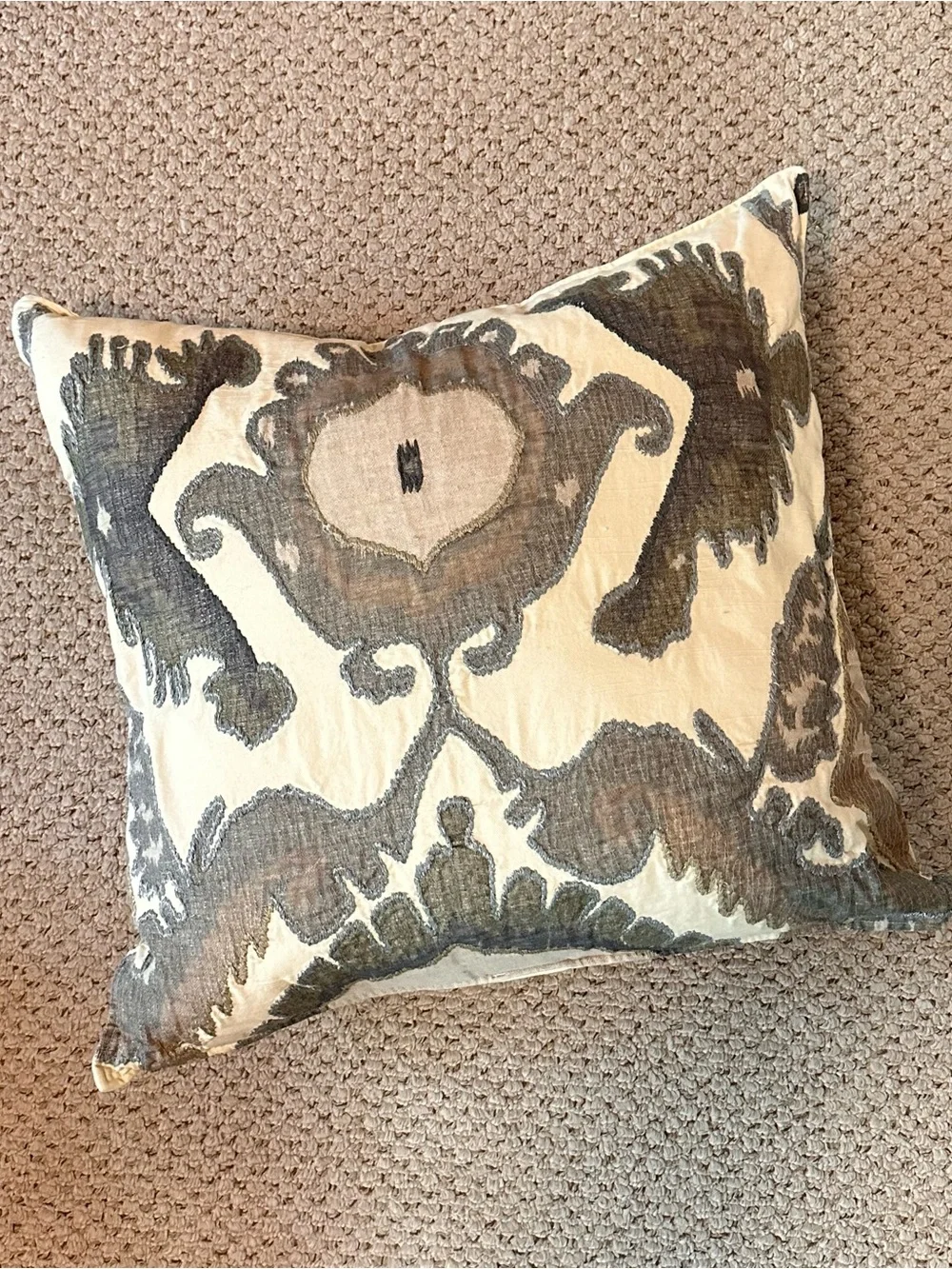 Pottery Barn Hudson Ikat Embroidered Pillow Cover - 24” Neutral